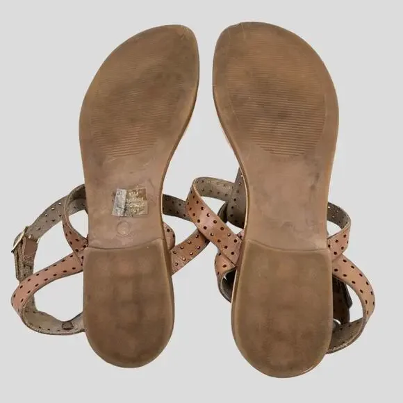 A. Giannetti T-Strap Sandals Womens Size 10 Caged Ankle Strap and Gold Hardware - Picture 6 of 6